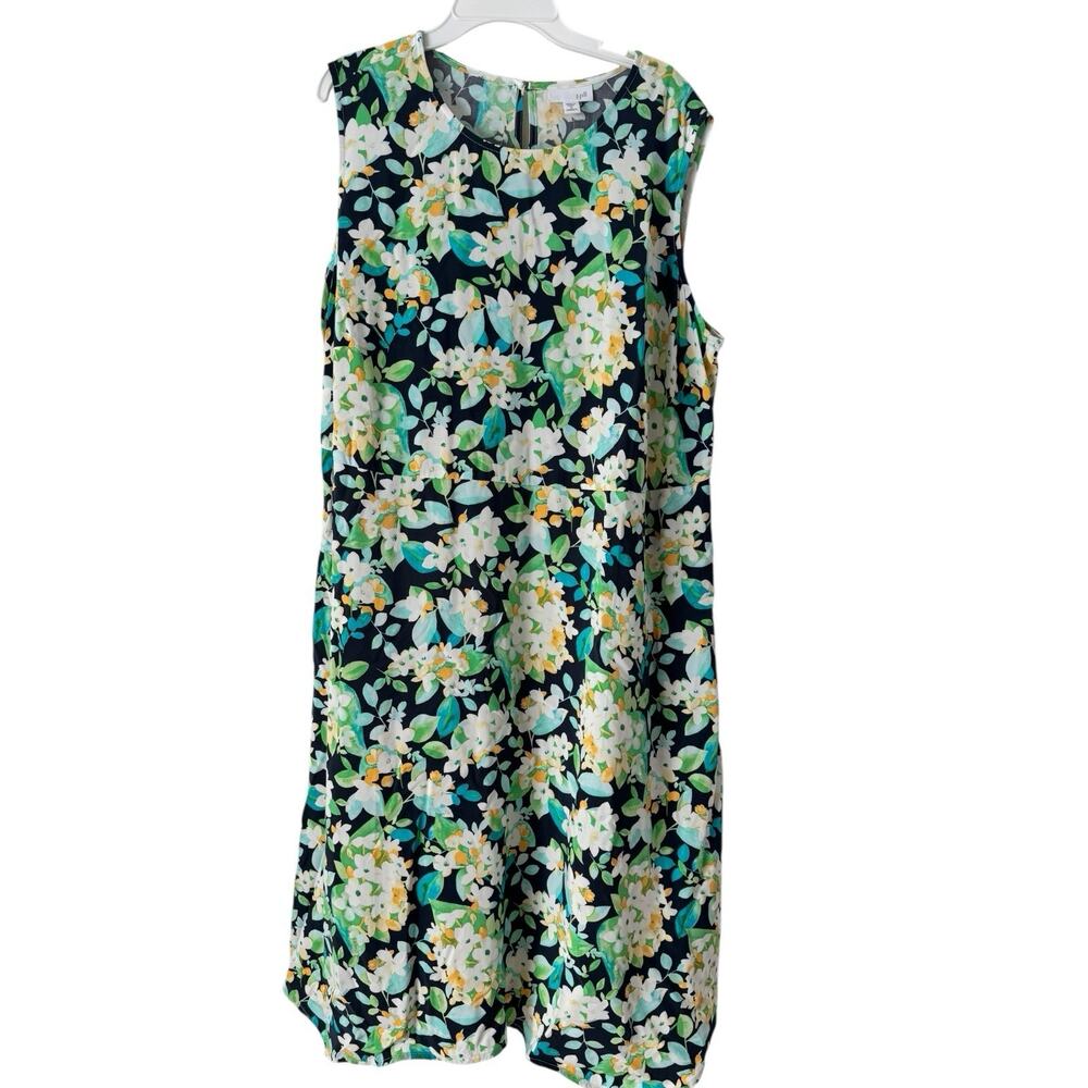 NWT J. Jill Floral Print A Line Midi Shift Dress Green Blue Women’s Size 1X